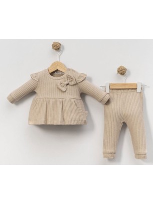 Βρεφικό Σετ με Φλις Για Κορίτσι 3-18 Μηνών Μπεζ