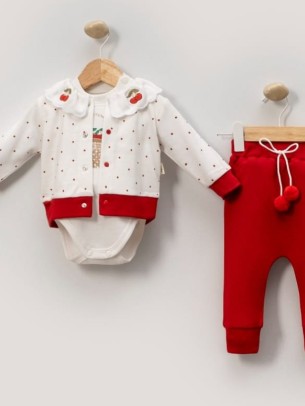 Βρεφικό Σετ 3Τμχ Για Κορίτσι 0-9 Μηνών Κόκκινο