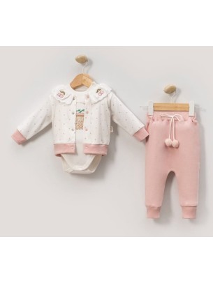 Βρεφικό Σετ 3Τμχ Για Κορίτσι 0-9 Μηνών Ροζ