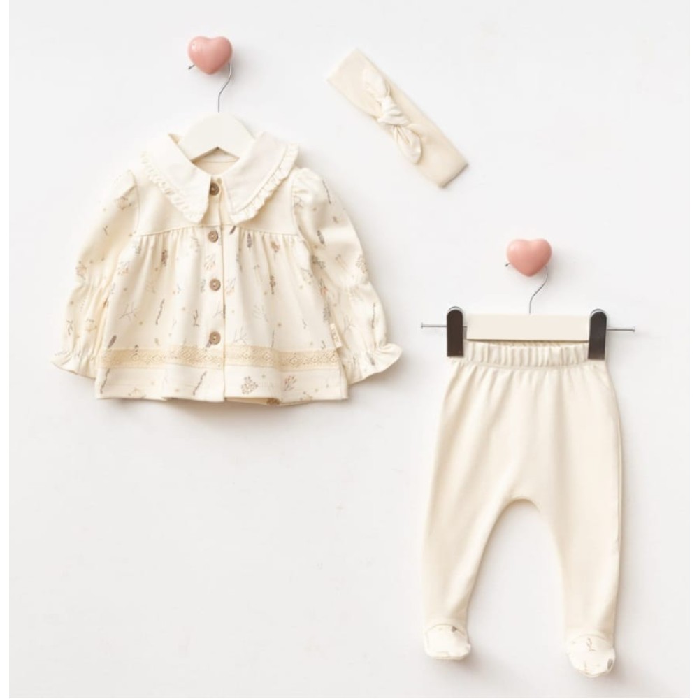 Σετ Νεογέννητο 3Τμχ Για Κορίτσι  0-3 Μηνών Εκρού