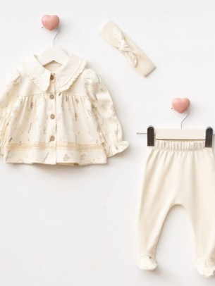 Σετ Νεογέννητο 3Τμχ Για Κορίτσι  0-3 Μηνών Εκρού