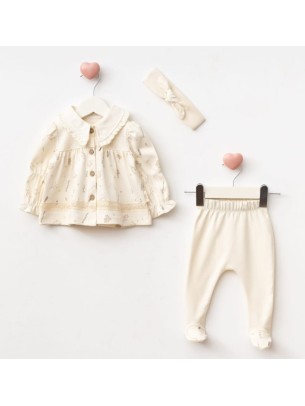 Σετ Νεογέννητο 3Τμχ Για Κορίτσι  0-3 Μηνών Εκρού