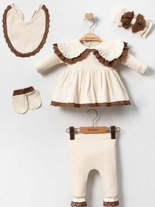 Σετ Νεογέννητο 5Τμχ Για Κορίτσι  0-3 Μηνών Εκρού - Καφέ