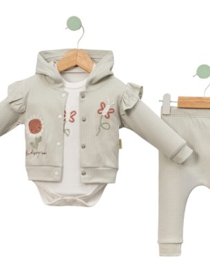 Βρεφικό Σετ 3Τμχ Για Κορίτσι 3-12 Μηνών Ανοιχτό Φυστικι