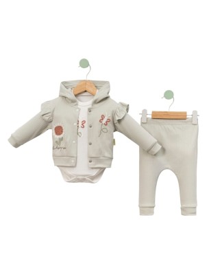 Βρεφικό Σετ 3Τμχ Για Κορίτσι 3-12 Μηνών Ανοιχτό Φυστικι