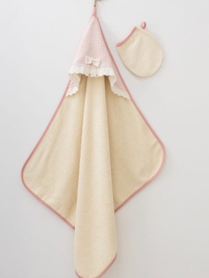 Βρεφική Πετσέτα Μπάνιου Μπεζ-Κερασί