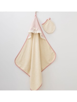 Βρεφική Πετσέτα Μπάνιου Μπεζ-Κερασί