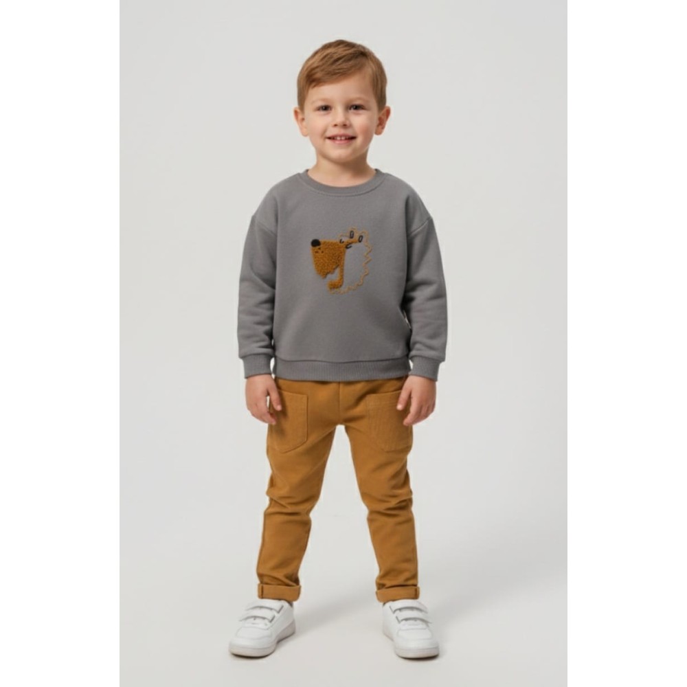 Παιδικό Σετ Φόρμα Για Αγόρι 2-6  Χρονών Γκρι-Μουσταρδί