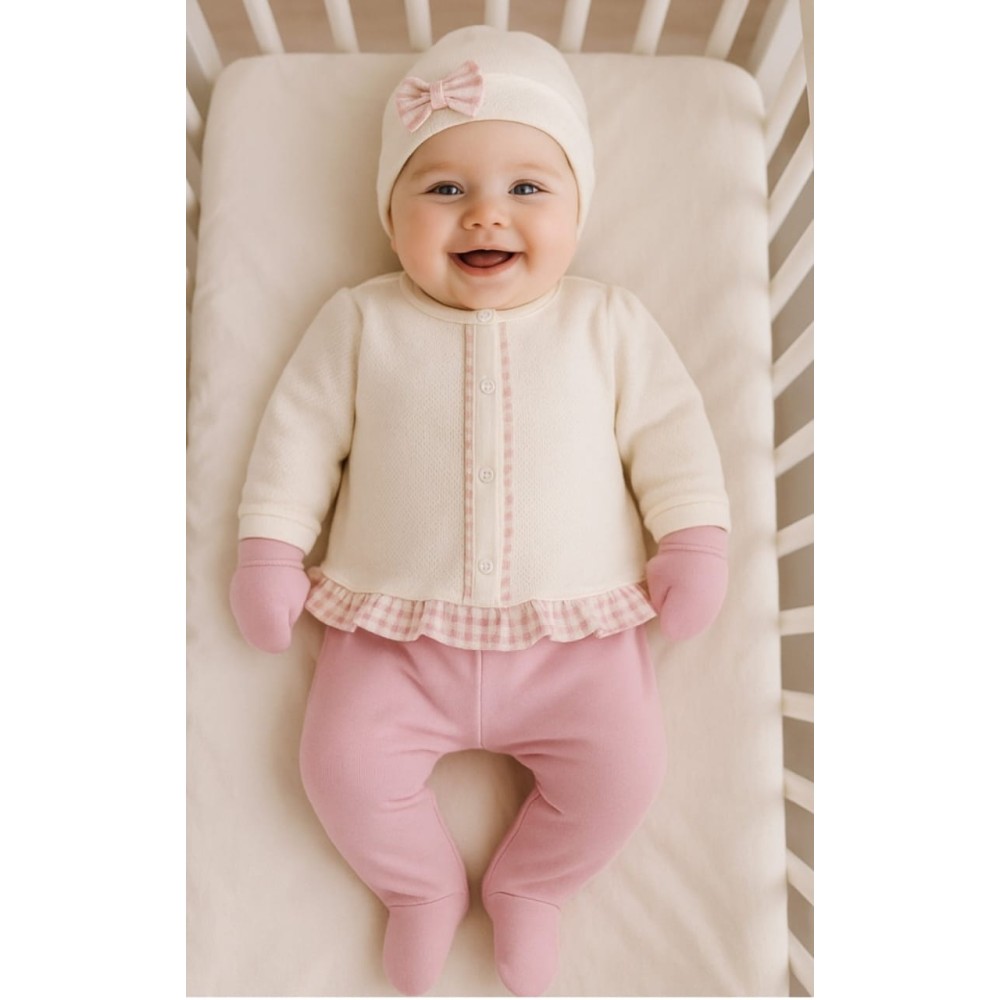 Σετ Νεογέννητο 5Τμχ Για Κορίτσι 0-6 Μηνών Εκρού - Μώβ