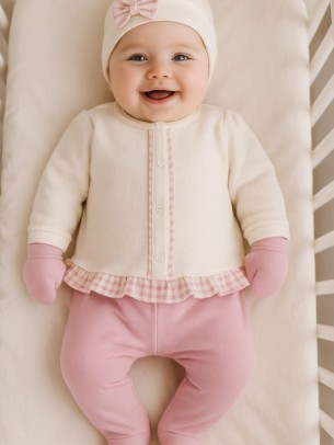 Σετ Νεογέννητο 5Τμχ Για Κορίτσι 0-6 Μηνών Εκρού - Μώβ