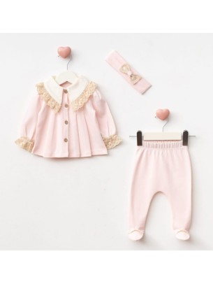 Σετ Νεογέννητο 3Τμχ Για Κορίτσι 0-3 Μηνών Σομόν