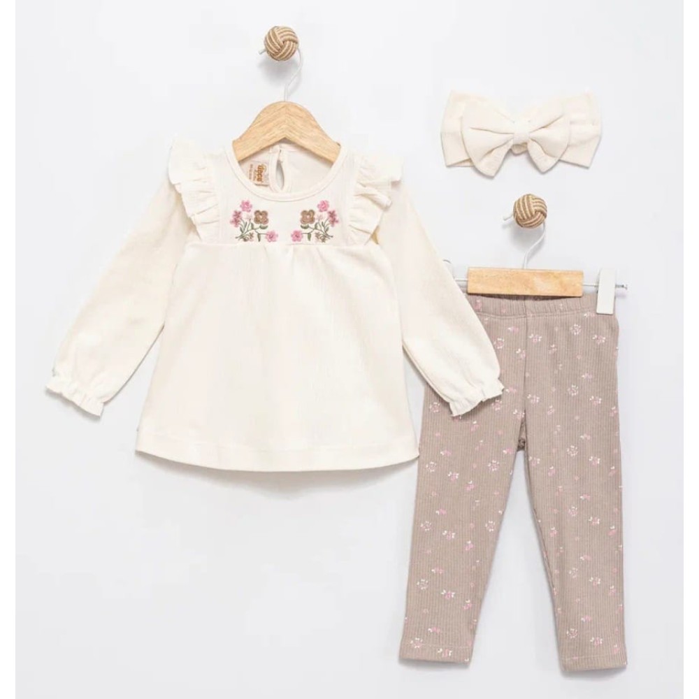 Βρεφικό Σετ 3Τμχ Για Κορίτσι 9-36 Μηνών Μπεζ