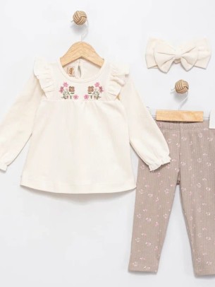 Βρεφικό Σετ 3Τμχ Για Κορίτσι 9-36 Μηνών Μπεζ
