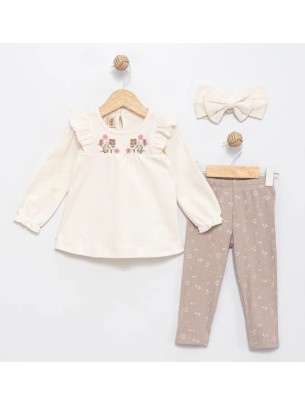 Βρεφικό Σετ 3Τμχ Για Κορίτσι 9-36 Μηνών Μπεζ