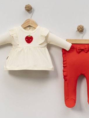 Σετ Νεογέννητο 2Τμχ Για Κορίτσι 0-3 Μηνών Εκρού-Κόκκινο