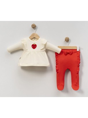 Σετ Νεογέννητο 2Τμχ Για Κορίτσι 0-3 Μηνών Εκρού-Κόκκινο