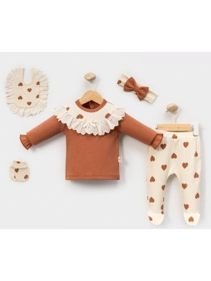 Σετ Νεογέννητο 5Τμχ Για Κορίτσι 0-3 Μηνών Κεραμιδί