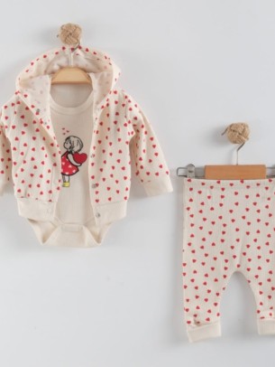 Βρεφικό Σετ 3Τμχ Για Κορίτσι 0-9 Μηνών Εκρού-Kόκκινο