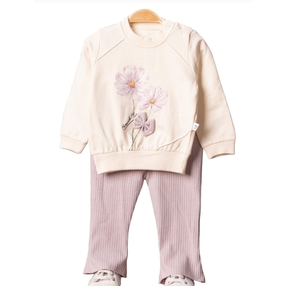 Βρεφικό Σετ Για Κορίτσι 6-24 Μηνών Εκρού-Μωβ