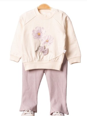 Βρεφικό Σετ Για Κορίτσι 6-24 Μηνών Εκρού-Μωβ