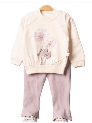 Βρεφικό Σετ Για Κορίτσι 6-24 Μηνών Εκρού-Μωβ