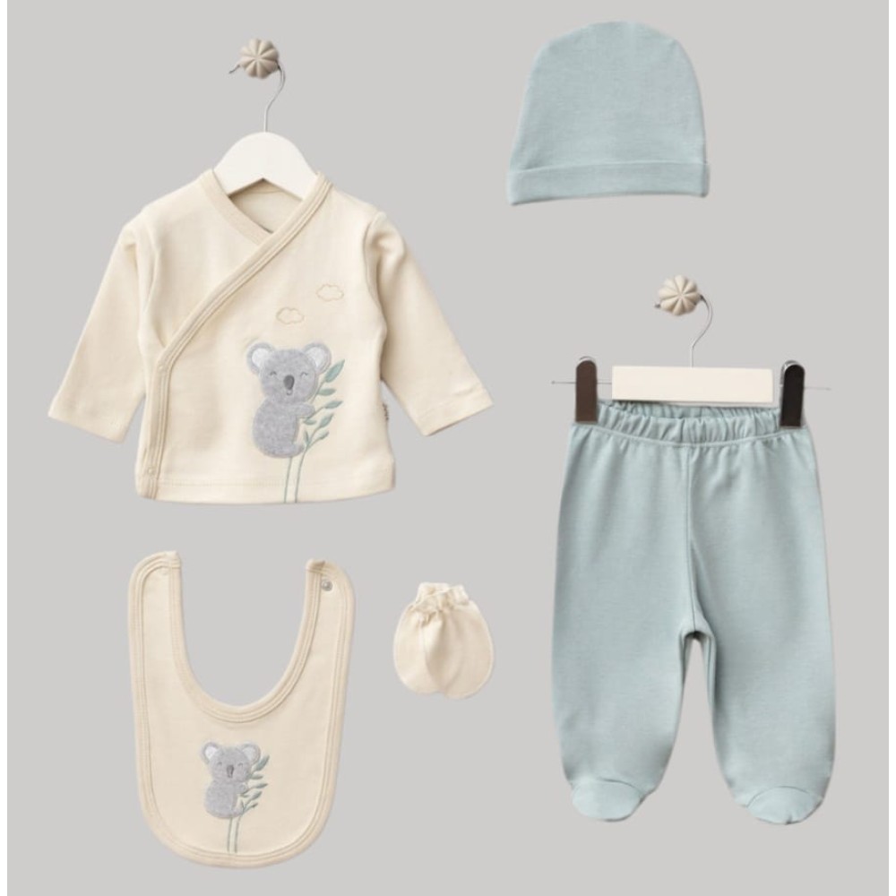 Σετ Νεογέννητο 5Τμχ Για Αγόρι 0-3 Μηνών Εκρού-Μέντα