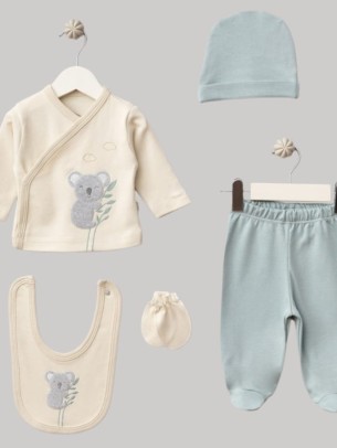 Σετ Νεογέννητο 5Τμχ Για Αγόρι 0-3 Μηνών Εκρού-Μέντα