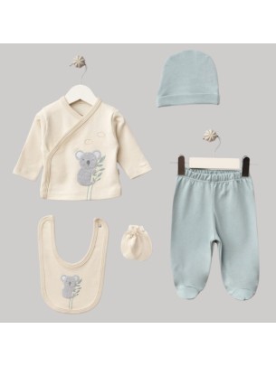 Σετ Νεογέννητο 5Τμχ Για Αγόρι 0-3 Μηνών Εκρού-Μέντα