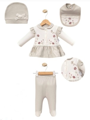 Σετ Νεογέννητο 5Τμχ Για Κορίτσι  0-3 Μηνών Γκρι
