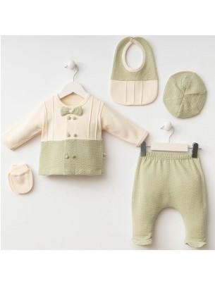 Σετ Νεογέννητο 5Τμχ Για Αγόρι  0-3 Μηνών Εκρού-Πράσινο