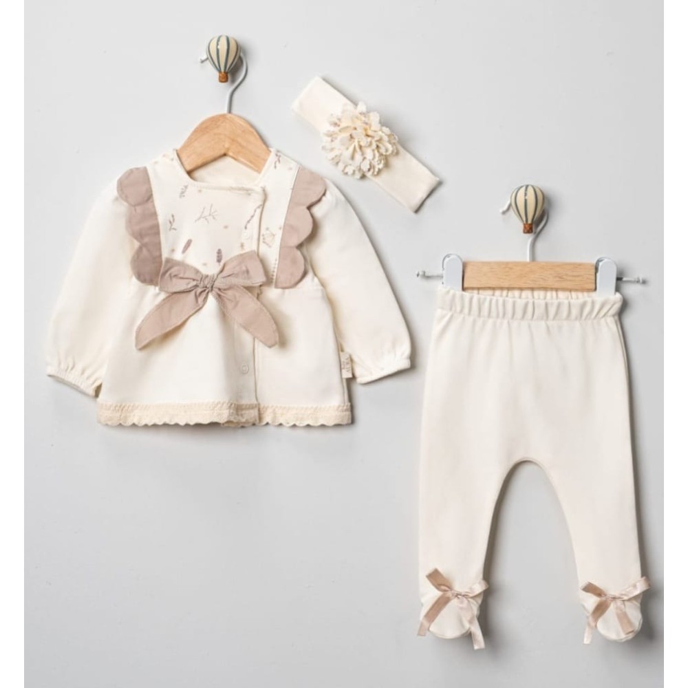 Σετ Νεογέννητο 3Τμχ Για Κορίτσι 0-3 Μηνών Εκρού