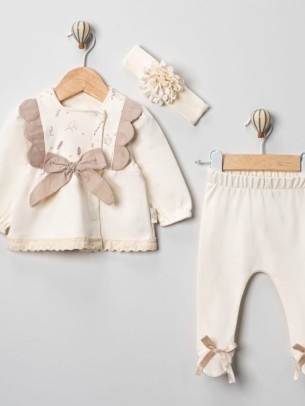 Σετ Νεογέννητο 3Τμχ Για Κορίτσι 0-3 Μηνών Εκρού