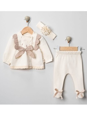 Σετ Νεογέννητο 3Τμχ Για Κορίτσι 0-3 Μηνών Εκρού