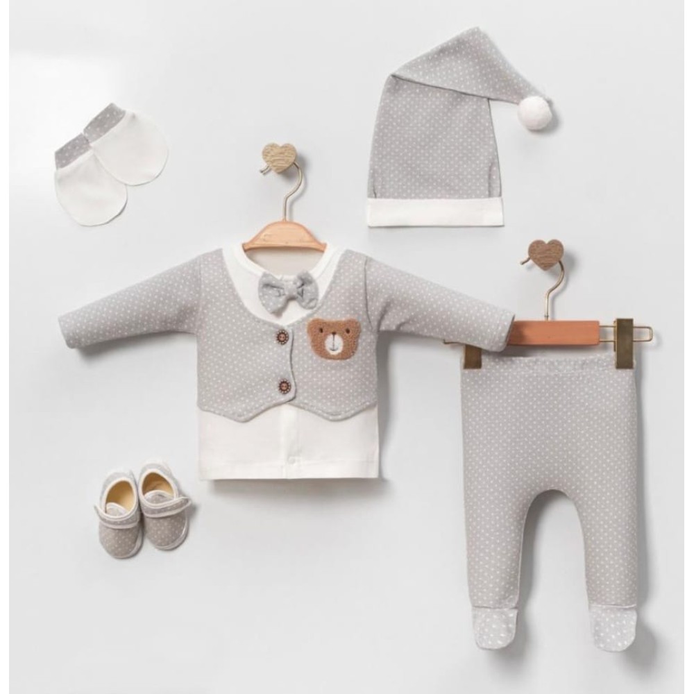 Σετ Νεογέννητο 5Τμχ Για Αγόρι  0-3 Μηνών Γκρι
