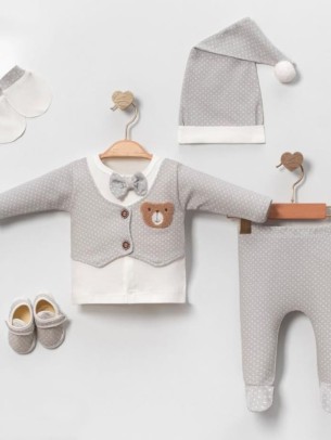 Σετ Νεογέννητο 5Τμχ Για Αγόρι  0-3 Μηνών Γκρι