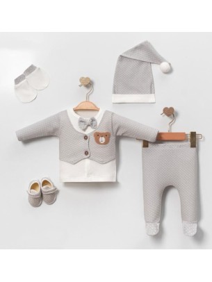 Σετ Νεογέννητο 5Τμχ Για Αγόρι  0-3 Μηνών Γκρι