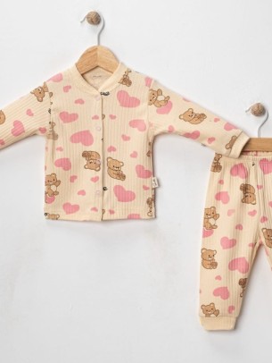 Βρεφικό Σετ Πιτζάμα Για Κορίτσι 3-12 Μηνών Μπεζ