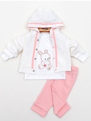 Βρεφικό Σετ  3Τμχ Για Κορίτσι 0-9 Μηνών Λευκό - Σομόν