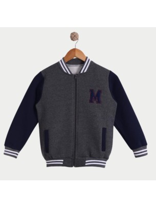 Παιδική Ζακέτα Φούτερ με Φλίς Για Αγόρι 6-9 Χρονών Γκρι - Σκούρο Μπλε