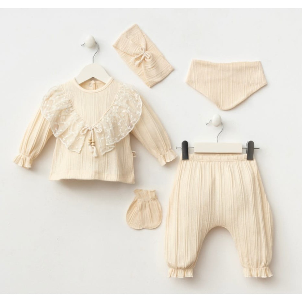 Σετ Νεογέννητο 5Τμχ Για Κορίτσι  0-3 Μηνών Εκρού