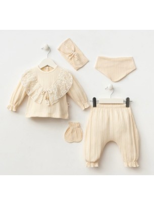 Σετ Νεογέννητο 5Τμχ Για Κορίτσι  0-3 Μηνών Εκρού