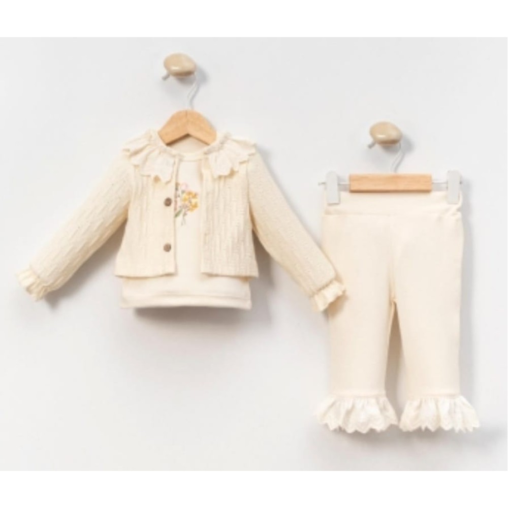 Βρεφικό Σετ 3Τμχ Για Κορίτσι 3-18 Μηνών Εκρού