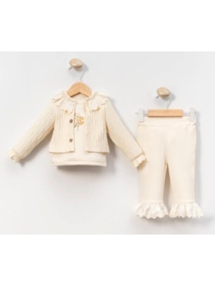 Βρεφικό Σετ 3Τμχ Για Κορίτσι 3-18 Μηνών Εκρού