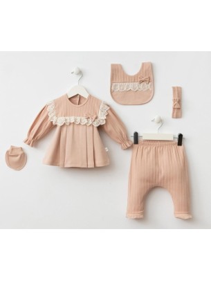 Σετ Νεογέννητο 5 Τμχ Για Κορίτσι  0-3 Μηνών Ροδακινί
