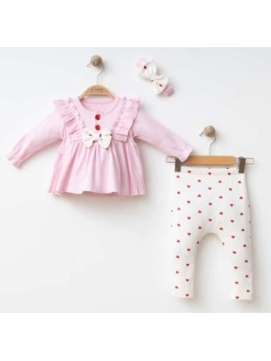 Βρεφικό Σετ 3Τμχ Για Κορίτσι 6-18 Μηνών Ρόζ