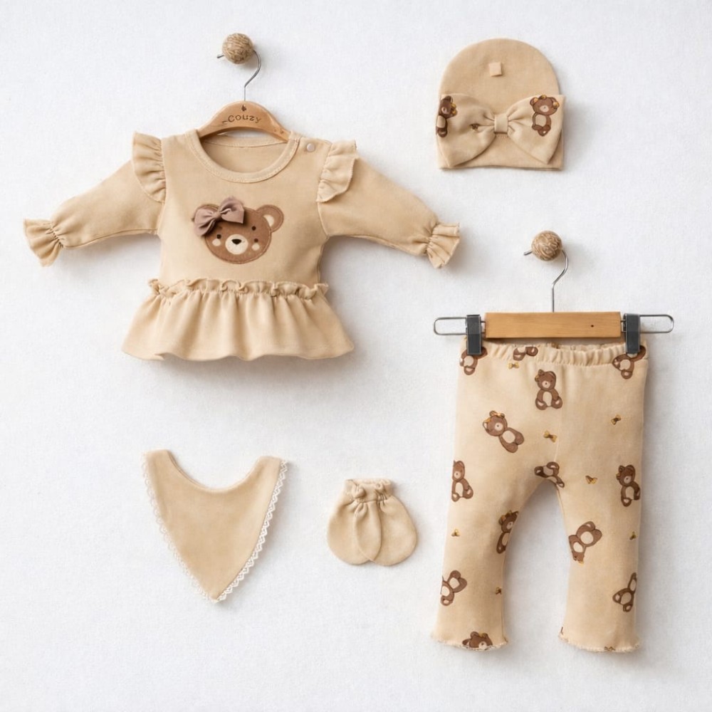 Σετ Νεογέννητο 5Τμχ Για Κορίτσι  0-3 Μηνών Ανοιχτό Καφέ