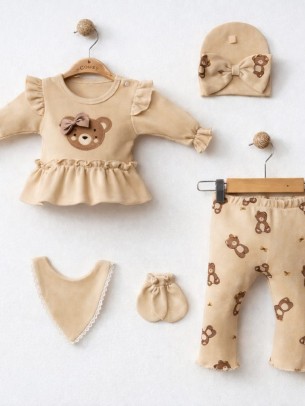 Σετ Νεογέννητο 5Τμχ Για Κορίτσι  0-3 Μηνών Ανοιχτό Καφέ