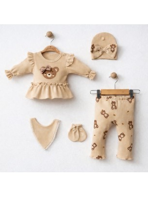 Σετ Νεογέννητο 5Τμχ Για Κορίτσι  0-3 Μηνών Ανοιχτό Καφέ