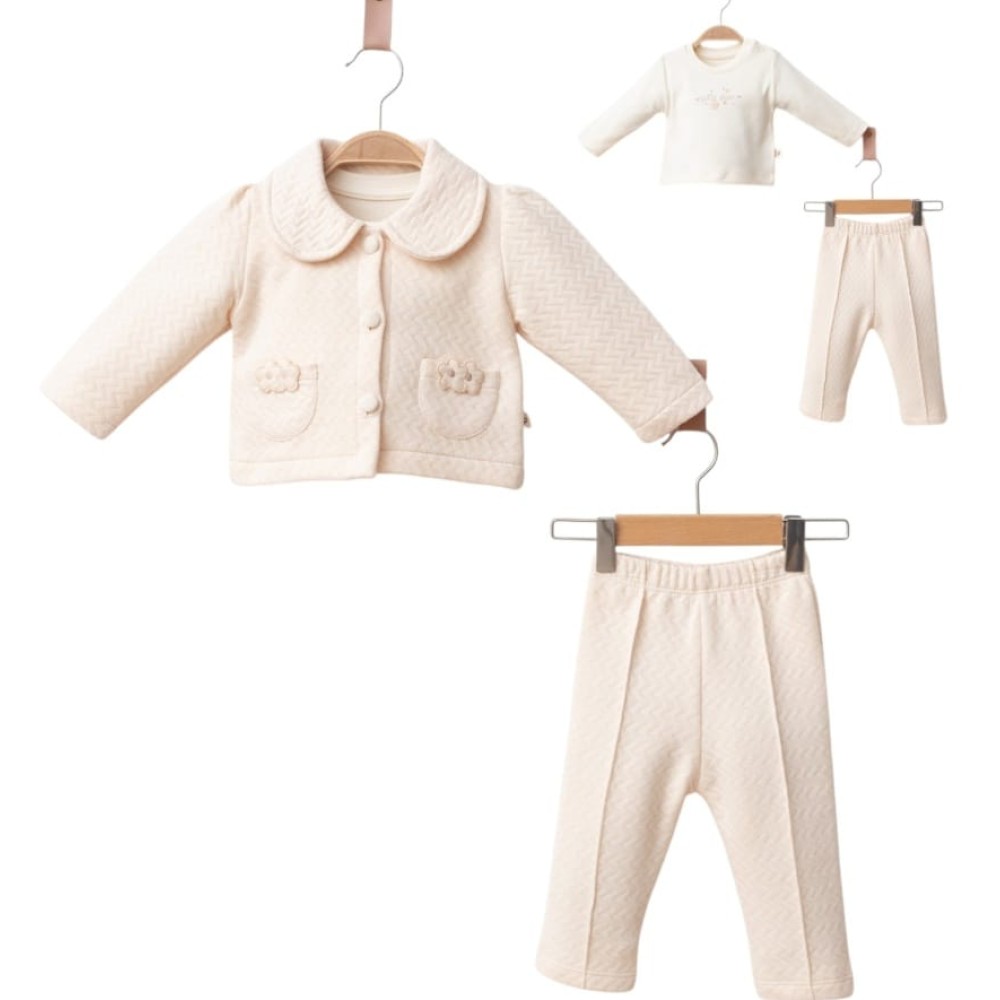 Βρεφικό Σετ 3Τμχ Για Κορίτσι 6-18 Μηνών Εκρού