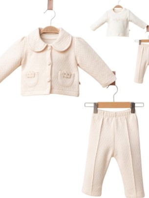 Βρεφικό Σετ 3Τμχ Για Κορίτσι 6-18 Μηνών Εκρού